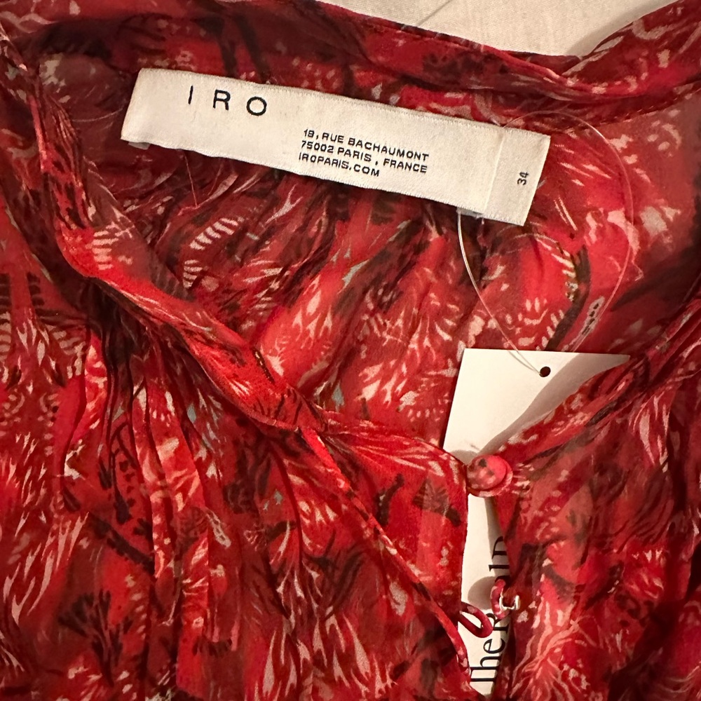 Iro Red Blouse, Button Down & Oversized - Size 34… - image 3